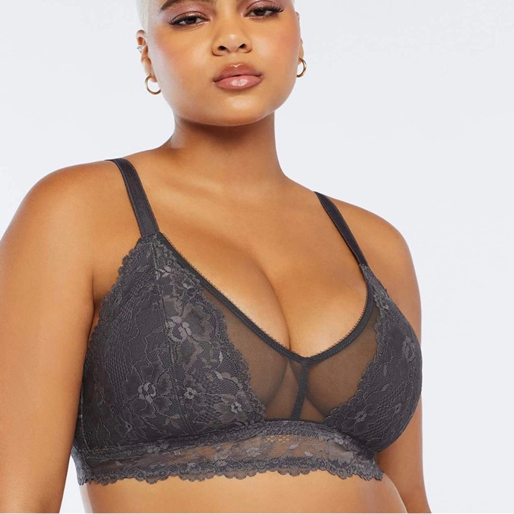 Savage x Fenty Floral Lace and Mesh Bralette, Gray